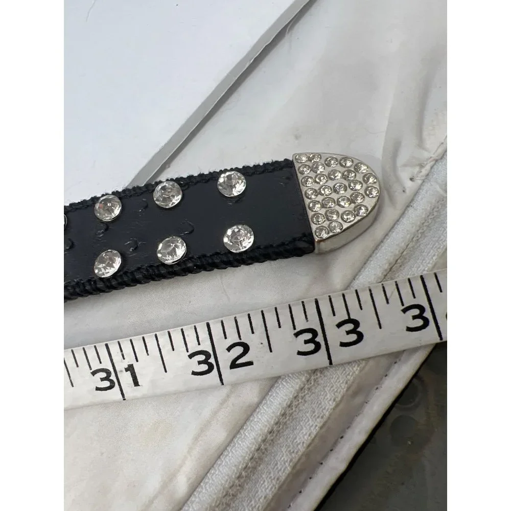 Beltiscool Ostrich Print Heart Ornaments Skinny Rhinestone Belt Girls 25 Black R